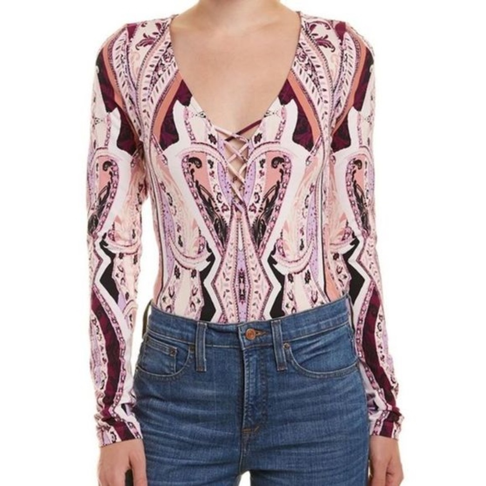 Free People Pick a Place Bodysuit Ivory Combo S
